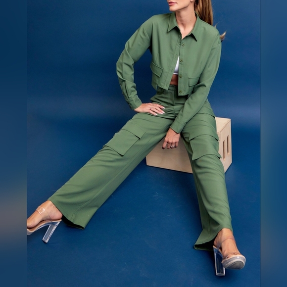 #496 SALE 🛑120 M,L FINAL PRICE! HIGH END Chic Woven Cargo Jacket & Pants Set - Picture 14 of 16